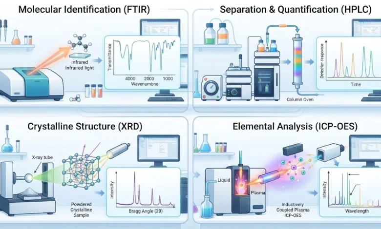راهنمای انتخاب بهترین روش‌های آنالیز مواد شیمیایی؛ از FTIR و HPLC تا XRD و ICP-OES